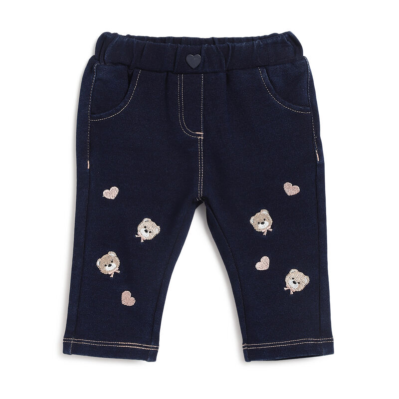 Girls Dark Blue Applique Long Trousers image number 0